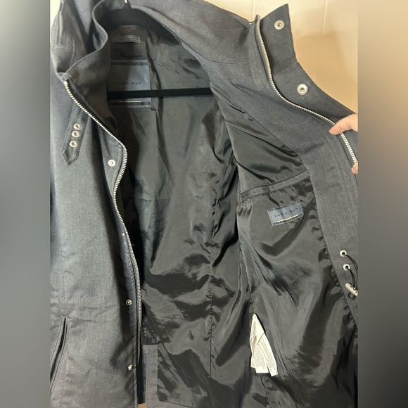 ZARA Man, Size M, black rain jacket, thick/heavy, full front zip, hidden hood - Picture 8 of 14